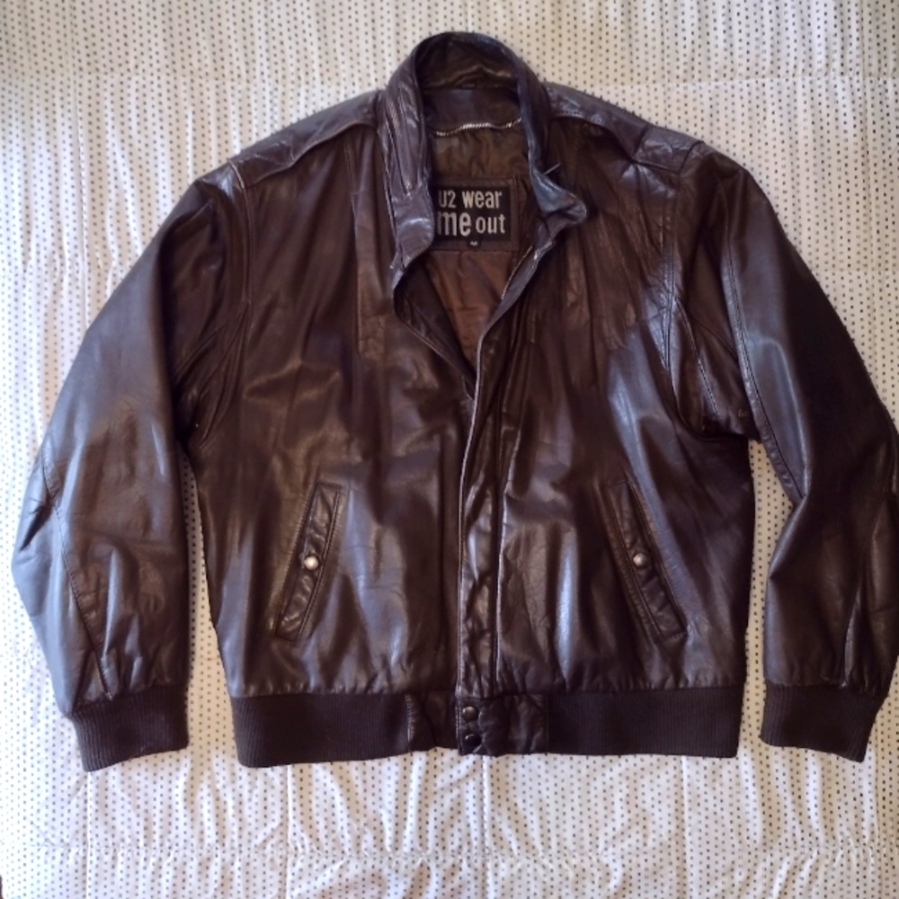 Vintage VTG 80s U2 Wear Me Out Leather Jacket. Motorcycle New Wave Size 40-M/L